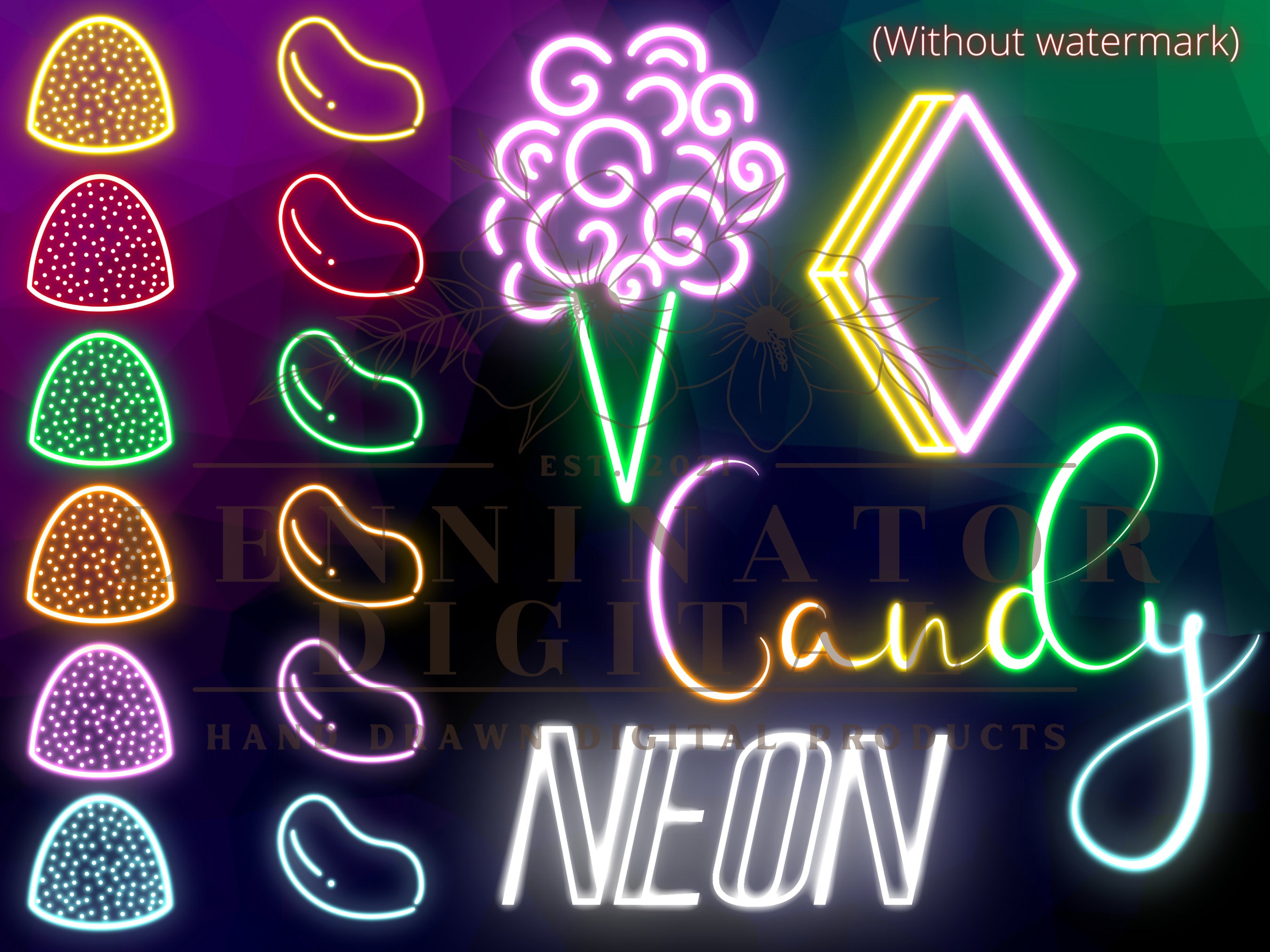 Neon Candy PNG Clipart Bundle | Candy and Sweets Digital Download