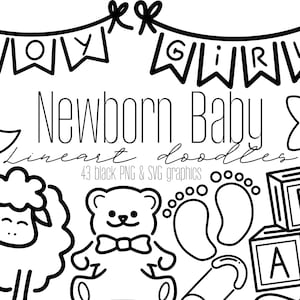 Newborn Baby Doodle Clipart - Simple SVG and PNG Baby Outline Illustrations - Digital Baby Shower, Gender Reveal Party Graphics Download