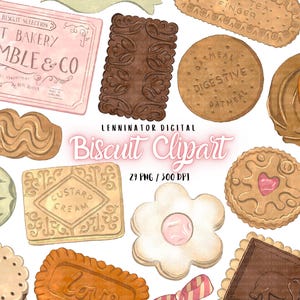 Brytyjskie ciasteczka Clipart - Rysowane ręcznie akwarelowe PNG Vintage Cookies - Słodkie popołudniowe słodycze - Pieczenie Piekarnia Jedzenie Ilustracje - Cyfrowe