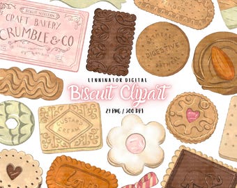 British Biscuit Clipart - Hand Drawn Watercolor PNG Vintage Cookies - Cute Afternoon Tea Sweets - Baking Bakery Food Illustrations - Digital