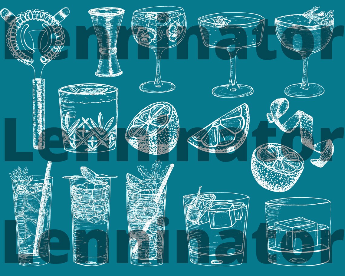 Cocktail Clipart Bundle | Hand Drawn SVG PNG Bar Drinks Illustration ...
