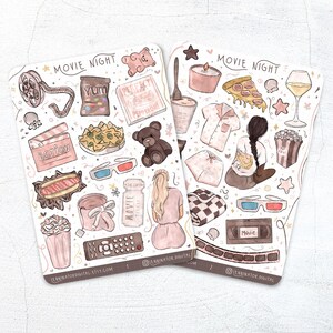 Stickervellen filmavond - Leuke handgemaakte plakboekstickers, bulletjournal, planners, tv-station, date night, beste vrienden