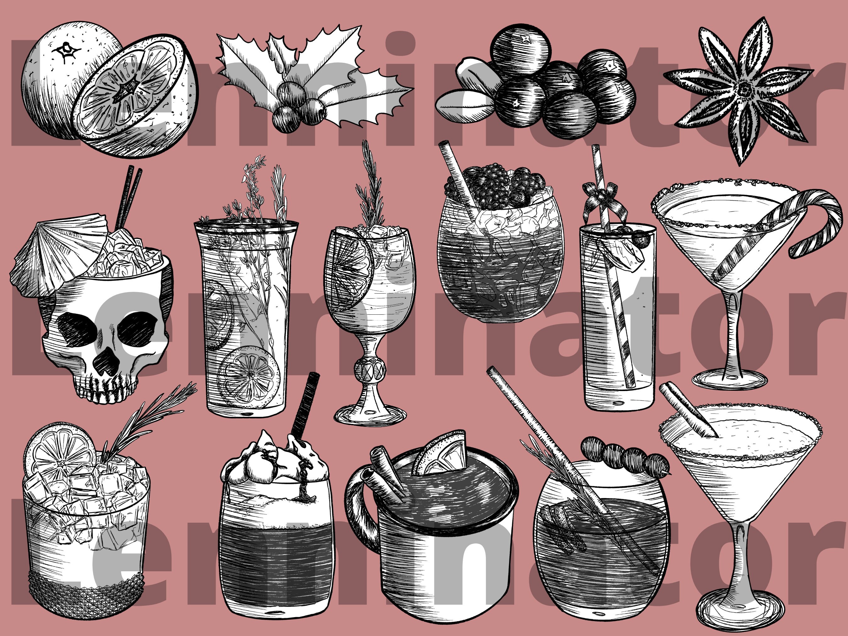 Cocktail Clipart Bundle Hand Drawn SVG PNG Winter Bar Drinks - Etsy UK