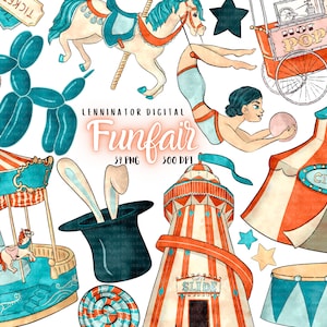 Aquarel Vintage kermis clipart-hand getrokken PNG Circus illustraties-digitale planner stickers-carrousel partij printables