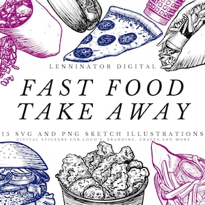 Fast food Clipart Sketches - Hand Drawn SVG PNG Takeaway Soul Food Sticker Illustrations - Junk Food Lineart Graphics - Digital Download