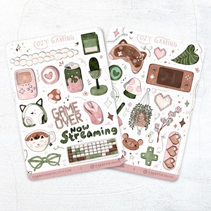 Hojas de calcomanías de juegos acogedores: lindas calcomanías de Gamer Girl hechas a mano para álbumes de recortes, Bullet journal, planificadores, papelería, decoración de escritorio