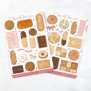 Stickervellen British Biscuit - Leuke handgemaakte plakboekstickers voor koekjes, Bullet Journal, Voedselplanners, Stationair bakken, Afternoon Tea
