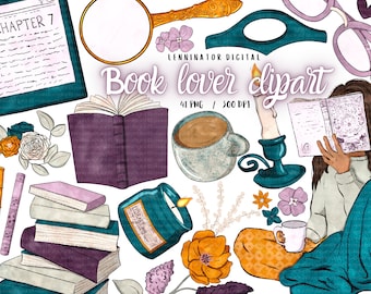 Watercolor Book Clipart – Cozy Library, Reading Nook PNG (Digital Download)