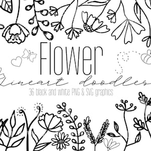 Wildblumen Doodle Clipart SVG PNG - Niedliche Illustration - Digital Download - Floral Botanischer Aufkleber - Druckbare Schnittdatei