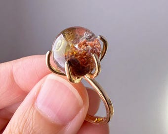 Quartzberry - Anel grande de cristal de quartzo fantasma vermelho natural feito à mão - Único