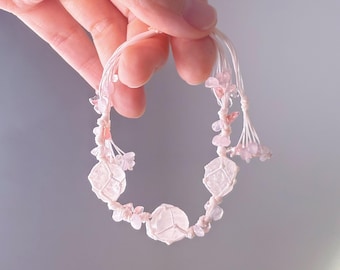 Quartzberry - Pulseira de macramê de quartzo rosa e quartzo morango com chakra cardíaco