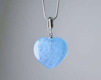 Quartzberry - Colar com Cristal em Formato de Coração em Água-marinha Azul Claro Natural - Peça Única