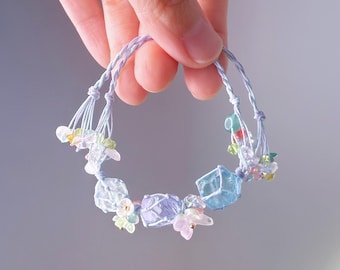 Quartzberry - Pulseira de Macramê Azul Ametista e Água-marinha para os Chakras da Garganta e da Coroa