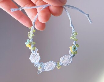 Quartzberry - Pulseira de Macramê com Quartzo Transparente e Cristal de Peridoto para Todos os Chakras