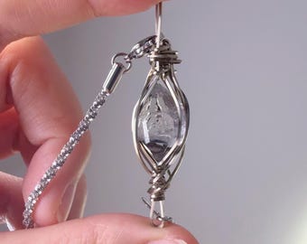 Quartzberry - Colar com fio de cobre branco e cristal Herkimer Diamond natural - Peça única