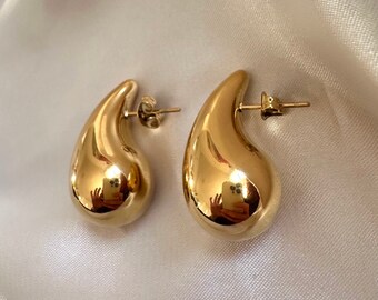 Teardrop Earrings, Gold Drop Earrings, Waterproof Gold Chubby Earrings, Chunky Dome Drop Earrings, Hailey Kylie Earrings, Birthday Gift her