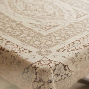 Vintage Quaker Lace Tablecloth 93x74 Ivory Floral Medallion Lace Rectangular Elegant Cottage Victorian