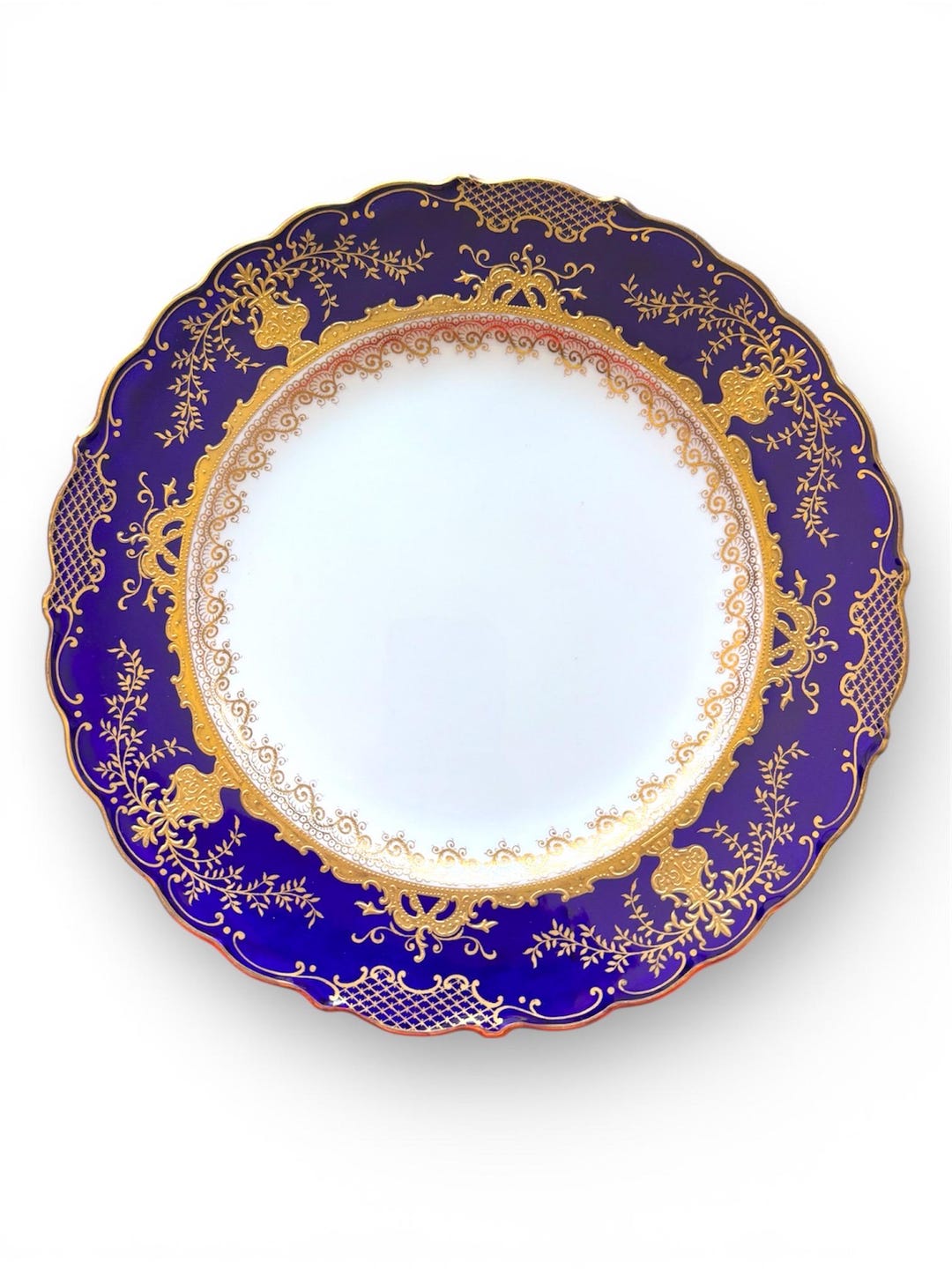 Antique Coalport Dinner Plate, Cobalt Blue 22kt Gold Gilt Scalloped ...