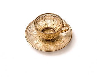 Taza y platillo de té/café estilo bohemio antiguo de Moser