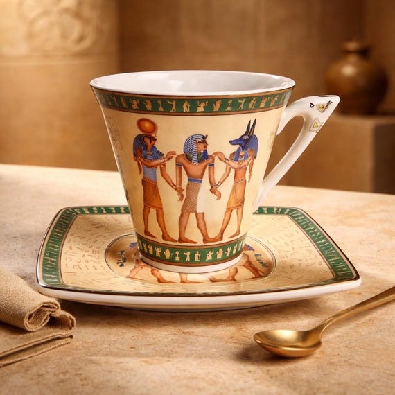 Vintage Egyptian Limoges Coffee Cup & Saucer Set, Fathi Mahmoud