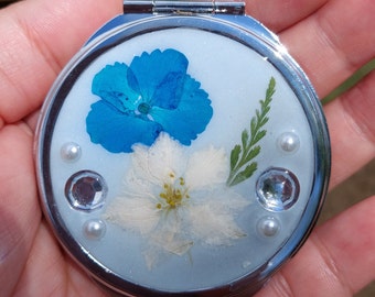 Real dried flowers mirror, Pocket mirror, Compact mirror, Hand mirror, Makeup mirror, Small mirror, Custom mirror, Graduation gift