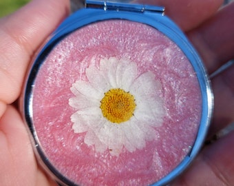 Real dried flowers mirror, Pocket mirror, Compact mirror, Hand mirror, Makeup mirror, Small mirror, Custom mirror, Graduation gift Gift idea