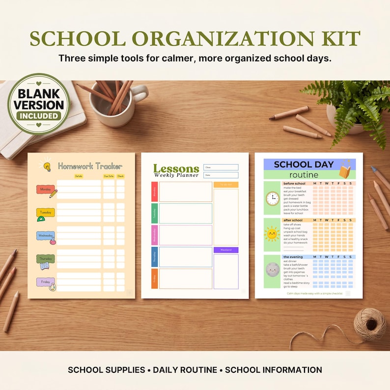 Digital School Organization Kit: Homework Tracker, Weekly Lesson ...