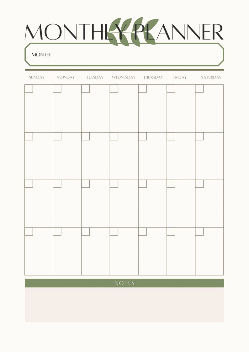 Printable Monthly Planner, Month at a Glance, Monthly Agenda ...