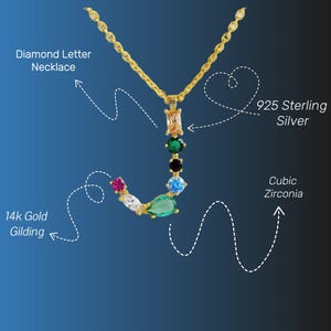 Collar con letra de diamante, collar con inicial personalizado, collar multicolor, piedra preciosa de colores, joyería personalizada, regalos para ella, plata 925