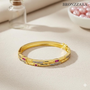 Colorful Zirconia Statement Bangle, Gold Bracelet, Personalized