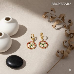 Handmade Enamel Flower Hoop Earring