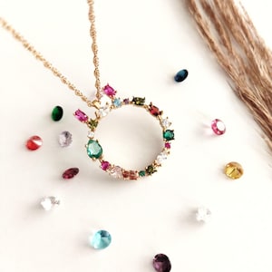 Custom Initial Necklace: Sterling Silver Letter Pendant with Birthstone