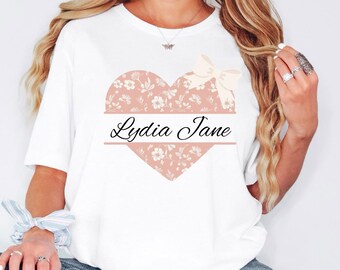 Girl Valentine PNG | Coquette Valentine PNG | Custom Name Pink Floral Heart | Personalized Valentine's Day PNG for Sublimation & Gifts