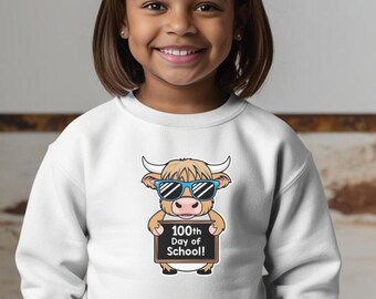 100th Day Teacher PNG | Kids 100th Day Highland Cows | 100 Days of School PNG | Cute 100 Days Smarter PNG | Teacher Shirt Sublimation