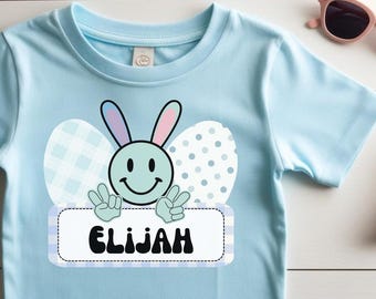Boy Easter Custom Name Shirt | Toddler Custom Name PNG | Easter Smiley Face PNG | Custom Name Tag for School, Gifts, or T-Shirts
