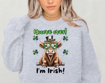St. Patrick's Day Highland Cow PNG, Funny Highlander Cow PNG, Mooove Over, I'm Irish PNG, St. Patty's Day Sublimation for Gift, Holiday T's