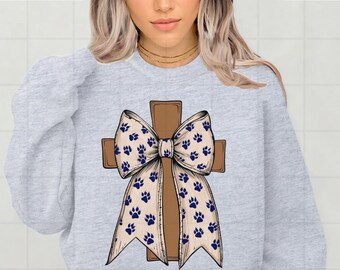 Rustic Christian Cross PNG with UK Wildcats Coquette Bow, Faith and Team Spirit Sublimation, Kentucky Wildcat Fan Clipart Download