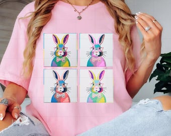 Easter Bunny PNG Faux Embroidery Funny Easter Rabbit Sublimation Design for Easter Shirt, Pastel Easter PNG, Cute Retro Bunny Easter Collage