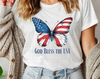 God Bless the USA PNG | 4th of July Sublimation Design | American Flag Butterfly Clipart | Independence Day Printable | USA Retro Graphic