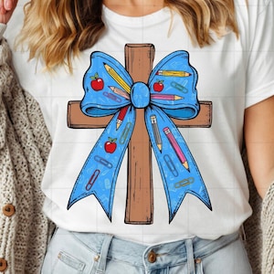 Christlicher Lehrer Kokette Bogen Kreuz, Jesus Lehrer PNG, Bogen für Schulbedarf, Christentum PNG, Osterlehrer PNG, Glaubensbasierte Sublimation