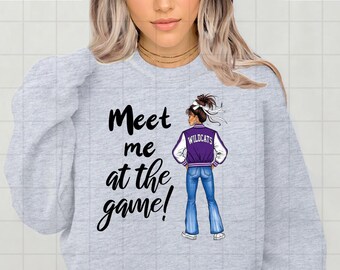 Preppy Wildcats Mascot PNG | Kansas State Game Day PNG | Meet me at the game! Purple Wildcats School Mascot | Wildcat Fan Sublimation Design