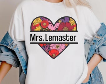 Customizable Valentine PNG | Custom Name Bold Floral Heart | Personalized Valentine's Day PNG for Sublimation & Gifts | Bride Name PNG