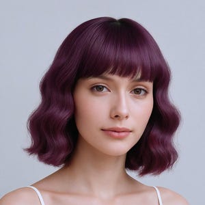 Purple Ombre Bob Wig with Bangs – 12-Inch Stylish Short Hair, Soft Layers & FREE Wig Cap for Everyday Wear