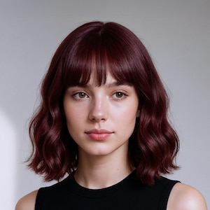 Burgundy Red Wavy Bob Wig with Bangs | 12-Inch Short Synthetic Hair