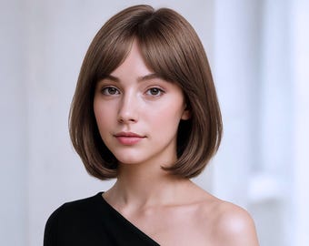 Bob Wig Short Brown 10-Inch Natural Look Bob Hairstyle with FREE Wig Cap Comfortable Fit Daily Wear