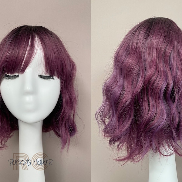 12'' Purple Ombre Wig with Bangs. FREE Wig Cap