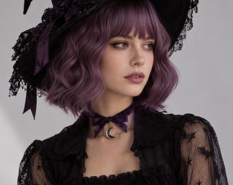 Purple Ombre Bob Wig with Bangs | 12 Inch Wavy Synthetic Wig (Halloween Cosplay)