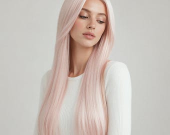 24-Inch Pastel Pink 13x4 Lace Front Wig | Straight Long Synthetic Hair