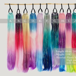 Tinsel Ponytail Extensions 24-Inch | 9 Bundles with Elastic Tie | 20 Festival Colours