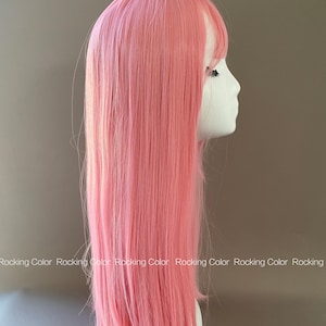 ロングストレートウィッグ パステルピンク 24インチ 前髪＆フリンジ付き ソフト人工毛 ウィッグキャップ付き
